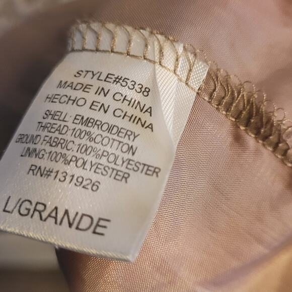 Tea Rose Embroidered Skater Dress L Fit Flare Mesh Layered Neutral Coquette - Picture 6 of 9